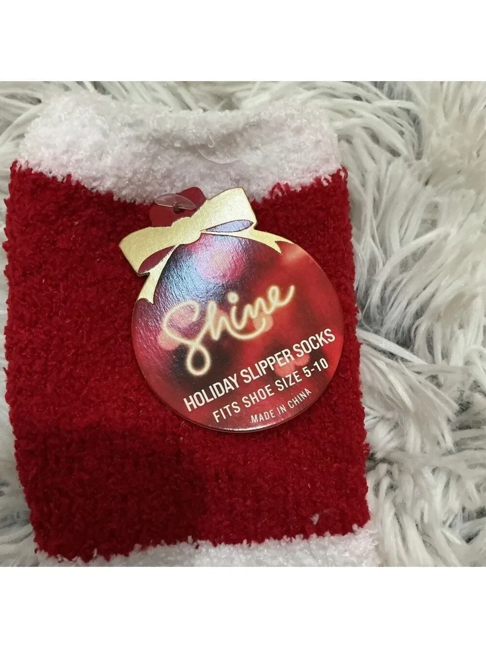 Kohls Shine holiday santa themed fuzzy sock